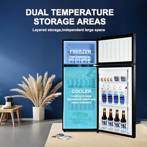 Cucina Magica 8.5 cu.ft Dual-Door Apartment Refrigerator with Freezer and Adjustable Thermostat - Slide-Out Glass Shelves for Dorms, Offices, RVs, and Homes - Image 3