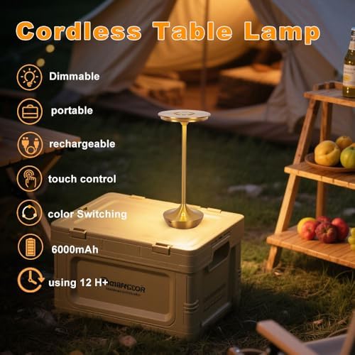 EJQ Rechargeable Cordless Table Lamp, 6000mAh Battery Operated LED Table Lights Outdoor Portable Touch Dimmable Table Lamp for Bedroom Patio Cofee Restaurant Dining Home Set of 2-Gold - Image 4