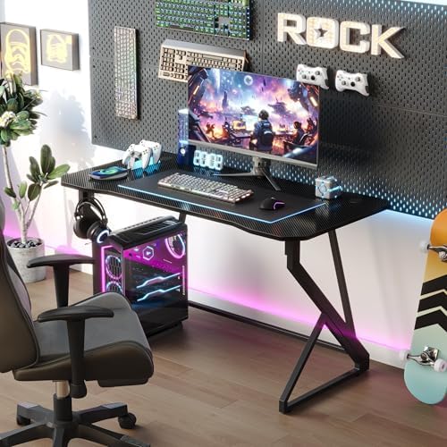 Grandder Gaming Desk Z Shaped 40 Inch Gamer Workstation, Home Computer Carbon Fiber Surface Gaming Desk PC Table with Headphone Hook, Carbon Fiber Black - Image 5