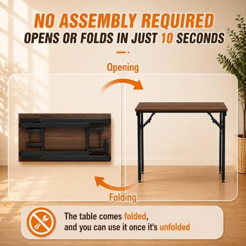 Folding Table Computer Desk - 35.8" No Assembly Folding Desk Design and Foldable Office Desk, Small Desk for Bedroom, Compact Storage Portable Use for Dorm and RV Small Space, Dark Walnut - Image 4
