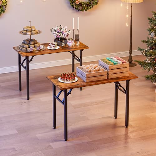 TEMI Small Computer Desk Folding Table - 43.3" Foldable Office Desk, No Assembly, Perfect for Small Spaces in Bedroom, Dorm, or Apartment, Portable Mini Desk or Study Table with Compact Design, Brown - Image 2