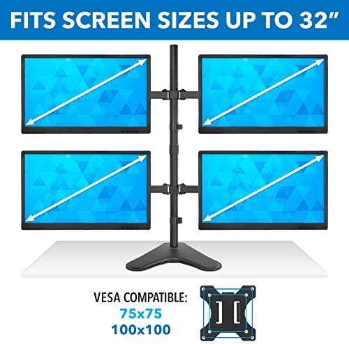 Mount-It! Quad Monitor Stand for 4 Screens up to 32", Free Standing Multi Monitor Desk Mount, Height Adjustable 34.8", 17.6 lbs Each, VESA 75x75 100x100, Steel 4 Monitor Stand, MI-2784 - Image 3