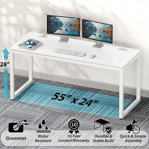 SHW 55-Inch Commercial-Grade Office Computer Desk, White - Image 4