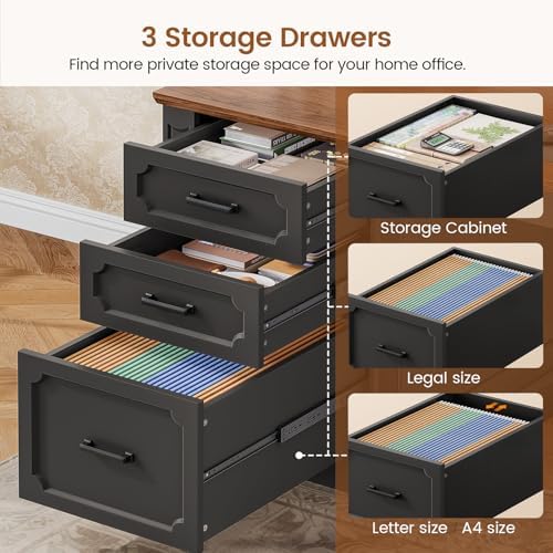SEDETA Farmhouse L Shaped Desk with Drawers, 70.9" Home Office Desk with Storage Cabinet and Storage Shelves, L Shaped Computer Desk with Power Outlet，Black+Brown - Image 6