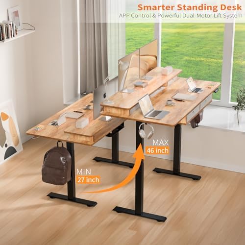 55 x 30 Inch Electric Standing Desk with 4 Drawers, Light Rustic - Image 4