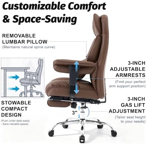 Efomao Executive Office Chair 400lbs,Brown Big and Tall Desk Chair - Image 6