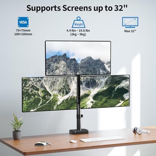 Triple Monitor Mount Fits Max 32" Computer Screen Triple Stand - Image 2