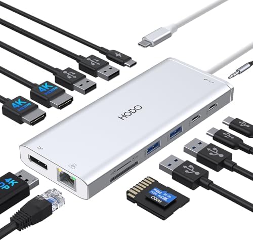 USB C Docking Station Dual Monitor for HP,Laptop Docking Station 3 Monitors by HODO