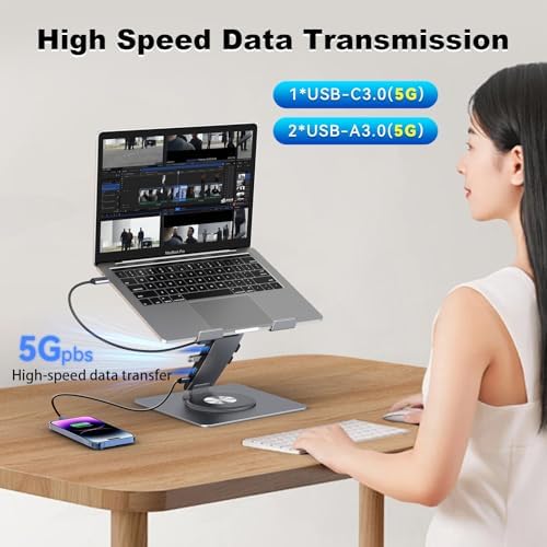 Laptop Docking Station Stand Dual Display 4K HDMI USB3.0 3.5mm Audio Jack 9-IN-1 360° Swivel Laptop Stand for Desk with USB-C Hub Multiport Adapter Universal for MacBook Pro/Air/Dell/HP/Surface/Lenovo - Image 3