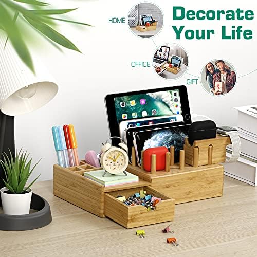 Darfoo Bamboo Charging Station for Multiple Devices with Drawer - Image 6
