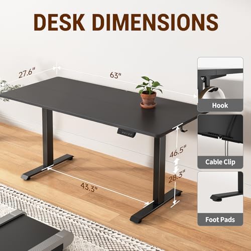 Veken 63×27.6 Inch Large Electric Standing Desk, Gaming Table, Black - Image 3