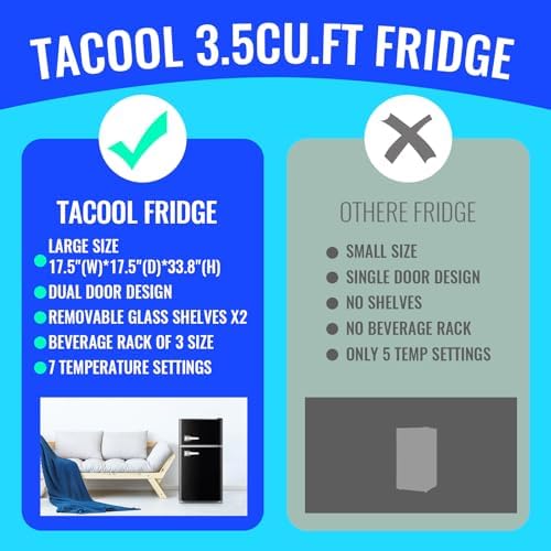 Mini Refrigerator with Freezer Small Fridge Double Door Side Drink Holder Adjustable Glass Shelves, Plastic Crisper, 7 Level Temperature Control for Bedroom, Office, Apartment Black - Image 6