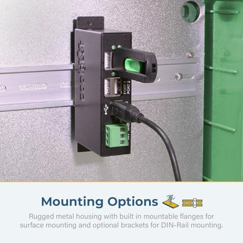 Coolgear Industrial 4-Port Powered USB 2.0 Hub with Port Status LEDs, Metal Housing, 7-24 VDC Input, Wall and DIN-Rail Mountable, PC & Mac Compatible - Image 3