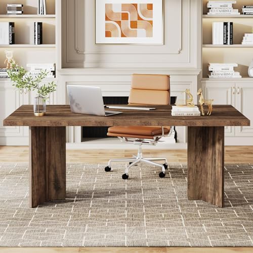 Tribesigns 63-inch Executive Desk, Vintage Office Computer Desk with Large Tabletop, Farmhouse Wood Writing Conference Table Workstation for Home Office, Study, Dark Brown - Image 4
