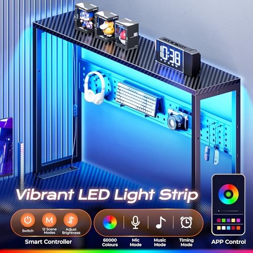 PRAISUN L Shaped Gaming Desk with LED Lights & Power Outlets - Image 4