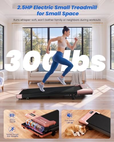 DeerRun Under Desk Walking Pad Treadmill for Home Office & Small Spaces, 6% Manual Incline, 0.6–3.8 MPH Walking Speed, 2.5 HP, 300 lb Capacity, App & Remote Control - Image 4