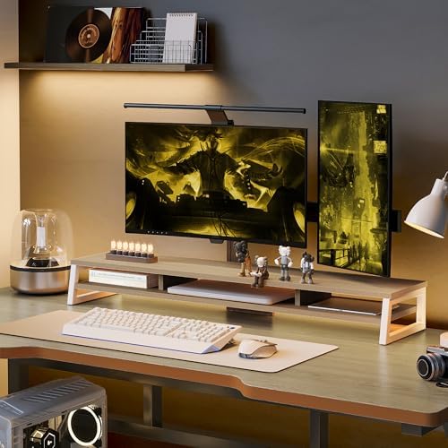 Fenge Dual Monitor Riser for Desk, Open Shelf with 3 Storage Compartments - Image 2
