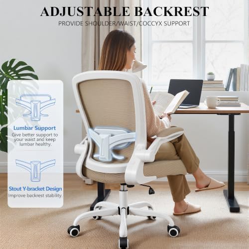 FelixKing Office Chair, Ergonomic Desk Chair Breathable Mesh Chairs Adjustable High Back Lumbar Support Flip-up Armrests, Executive Rolling Swivel Comfy Computer Chairs Home Office Khaki - Image 6