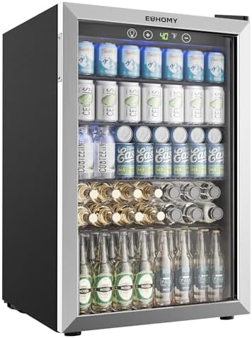 EUHOMY 145 Can Mini Fridge, 4.5 Cu.ft Beverage Refrigerator with Glass Door by EUHOMY
