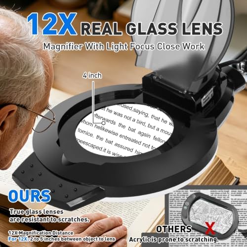 KIRKAS LED Magnifying Lamp with Clamp, 2,200 Lumens Dimmable 28in 12X - Image 3