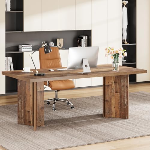 Tribesigns 63-inch Executive Desk, Vintage Home Office Computer Desk with Large Tabletop, Farmhouse Wood Writing Conference Table Workstation for Office, Study, Distressed Brown by Tribesigns