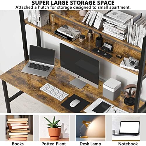 Aquzee Computer Desk with Shelves, 47“W x 23.6" D Desk with Hutch - Image 5