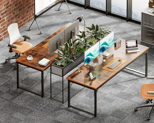 Coleshome 71 Inch Computer Desk with USB Ports, Large Office Desk, Long Study Student Writing Desk, Rustic Brown - Image 4
