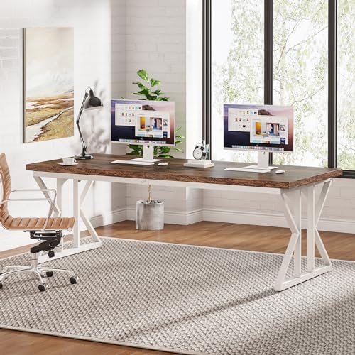 Tribesigns 78.7-Inch Executive Desk, Large Computer Office Desk Workstation, Modern Simple Style Laptop Desk Study Writing Table Business Furniture for Home Office (Rustic Brown/White, 78.7 Inch) by Tribesigns