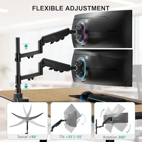 WALI Vertical Dual Monitor Mount for 17-49 inch Curved Screens, up to 33lbs - Image 3