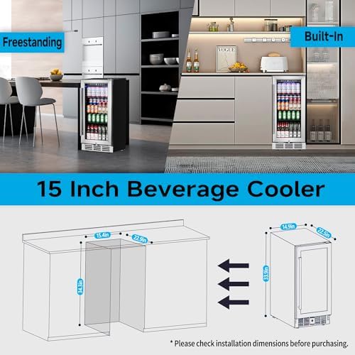 Feelfunn 15 Inch Beverage Refrigerator Under Counter,126 Cans,Silver - Image 5