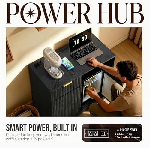 Mini Fridge Cabinet, Coffee Bar Cabinet with Fridge Space, Black - Image 4