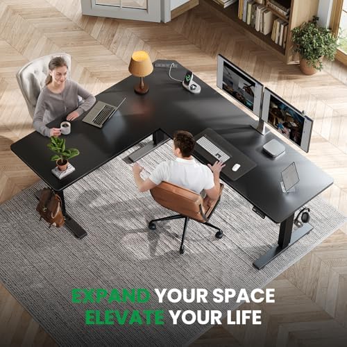 63x55 L-Shaped Electric Standing Desk with Charging Station - Image 2