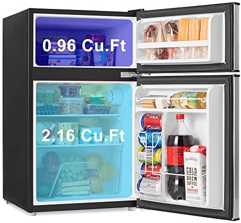 Walsh Compact Retro Refrigerator, Dual Door Mini Fridge, Energy Efficient, Adjustable Mechanical Thermostat with Freezer, Reversible Doors with leveling Front Legs, 3.1 Cu Ft, Stainless Steel - Image 2