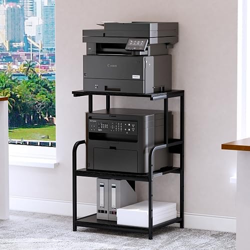 Arbuxzuy Printer Stand with Storage Shelf,3 Tier Printer Cart with Wheels,Mobile Printer Table for Home Office,Stands for Heat Press Scanner Fax,Industrial Style (Black) by Arbuxzuy