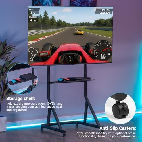 GTPLAYER Monitor Stand Mobile TV Stand with Adjustable Height for 32-65 Inch Display TV Mount Fit for Racing Wheel Stand, Racing Simulator Cockpit, Only Monitor Stand, TV Not Included, Black - Image 5