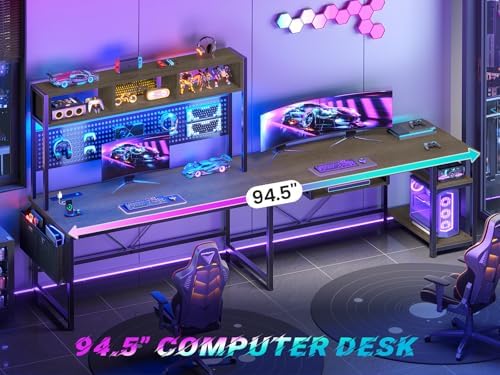 SEDETA L Shaped Gaming Desk with LED Lights and Pegboard for Home Office - Image 3