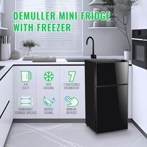 DEMULLER 45L Personal Double‑Door Mini Fridge With Freezer, Black - Image 6