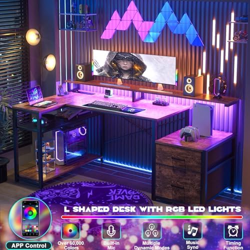 Aheaplus L Shaped Desk with File Drawer, Reversible L Shaped Gaming Desk - Image 4