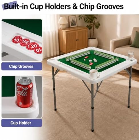 Byliable 34.6" Folding Mahjong Table, Portable Game Table with Cup Holders - Image 5