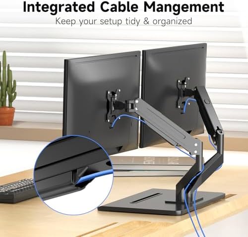 suptek Dual Monitor Mount Gas Spring Monitor Arm Desk Stand with Base,Free Standing Pneumatic Height Adjustable Monitor Stand for 17 to 34 inch,Holds up to 24.25 lbs,Black(ML8SPX) - Image 5