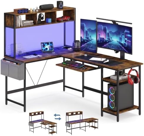 DUMOS 67" L Shaped Gaming Desk, Reversible Computer Desks with LED Lighting by DumosLifestyle