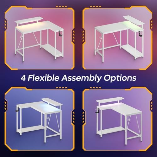 Pinmoco 42" Reversible Small L-Shaped Gaming Desk with LED Lights, White - Image 4
