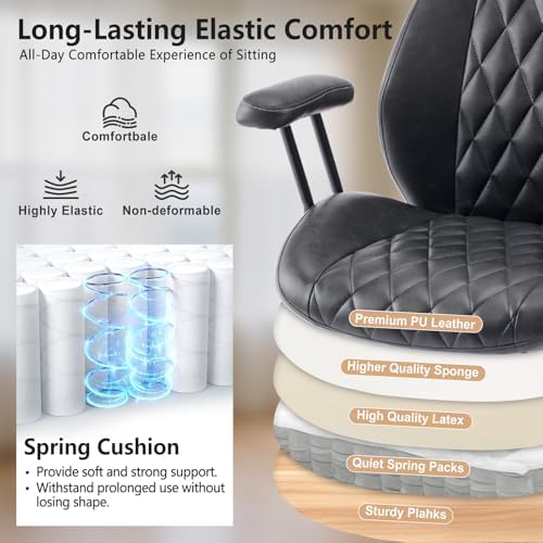 YFO Home Office Desk Chair Office Rubber Casters Ergonomic Computer Chair with Lumbar Support Adjustable Height Rolling Swivel Executive Task Armrests Chair， Black PU - Image 5