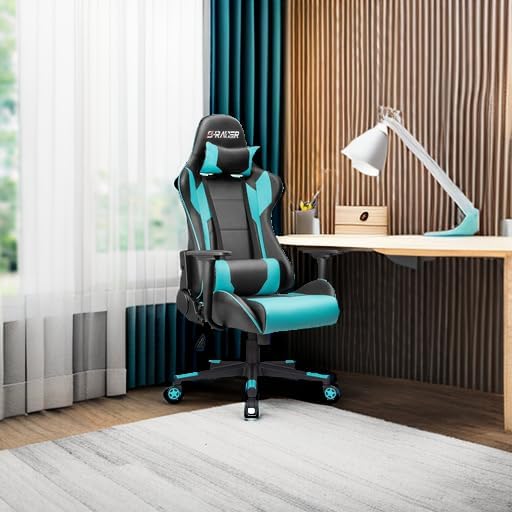 Homall Gaming Chair, Office Chair High Back Computer Chair Leather Desk Chair Racing Executive Ergonomic Adjustable Swivel Task Chair with Headrest and Lumbar Support(Cyan) - Image 6