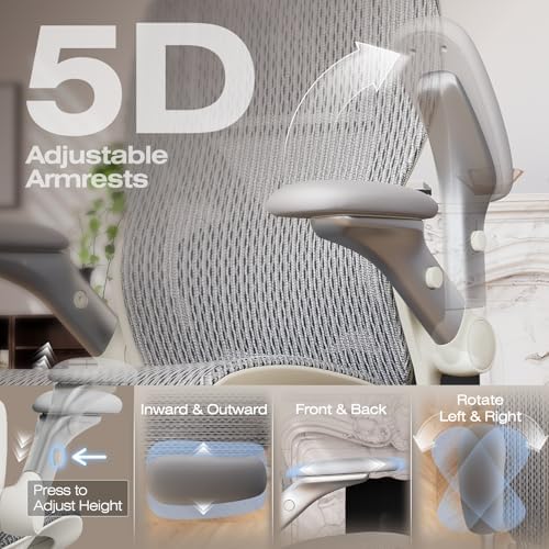 ELABEST X100 Ergonomic Mesh Office Chair with Footrest, Big and Tall Home Desk Chair with 5D Flip-Up Arms, Adjustable 3D Lumbar Support, Gaming & Executive Computer Chair (First Light) - Image 5