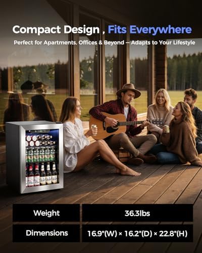 Feelfunn 68 Can Beverage Refrigerator, 1.7CuFt Mini Fridge with Glass Door - Image 4