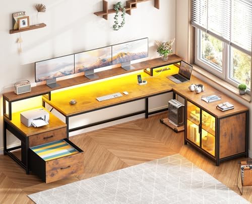 SEDETA 78.7” Large L Shaped Office Desk with Storage Drawers, LED Lights by SEDETA