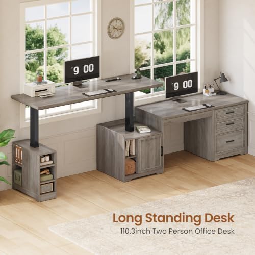 SEDETA Farmhouse L Shaped Standing Desk with Storage for Home Office (Grey) - Image 4