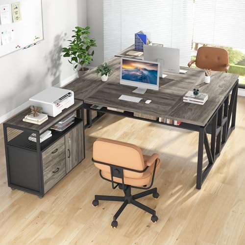 Tribesigns Office Desk with Drawers Sets, 55 inches L Shaped Computer Desk with Mobile File Cabinet,Big Executive Desk for Home Office Furniture Sets (Dark Oak, 55-inch) by Tribesigns