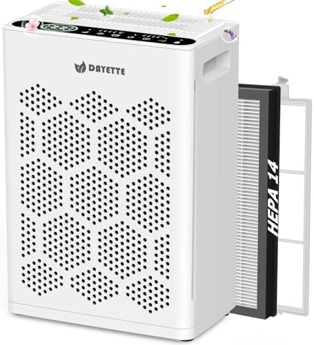 DAYETTE Air Purifiers for Home Large Room Up to 1800 Ft² with HEPA 14 Filter, Pet Air Purifier with Washable filter for Bedroom with Fragrance, Air Cleaner for Smoke Dust Pets Hair Odor, Pearl White by Dayette
